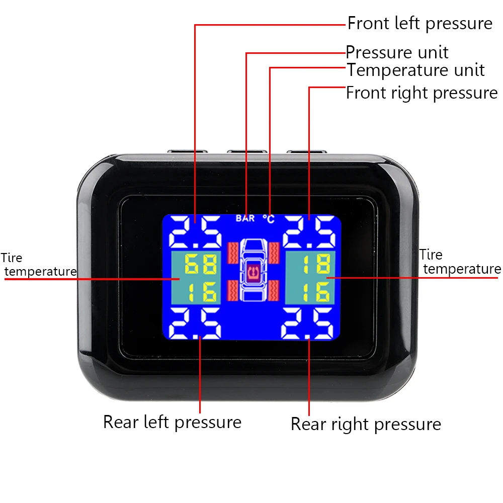 LEEPEE 4 External Sensors TPMS Car Tire Pressure Alarm Monitor System Cigarette Lighter Plug LCD Screen Display