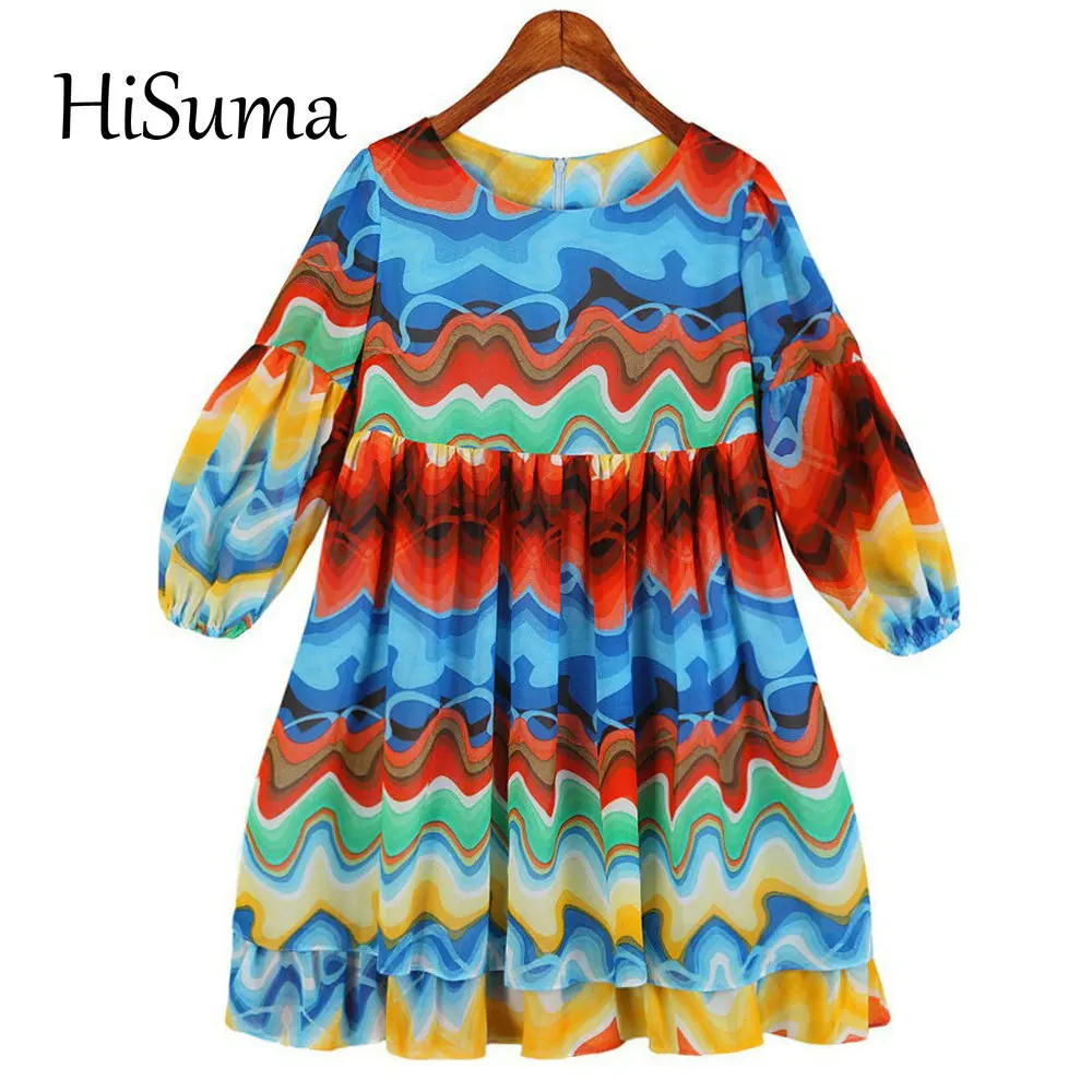

2024 spring new female Ocean Printing dress Women's Chic Elegant O-neck High Waist Ruffles Chiffon beach Dresses Party dress