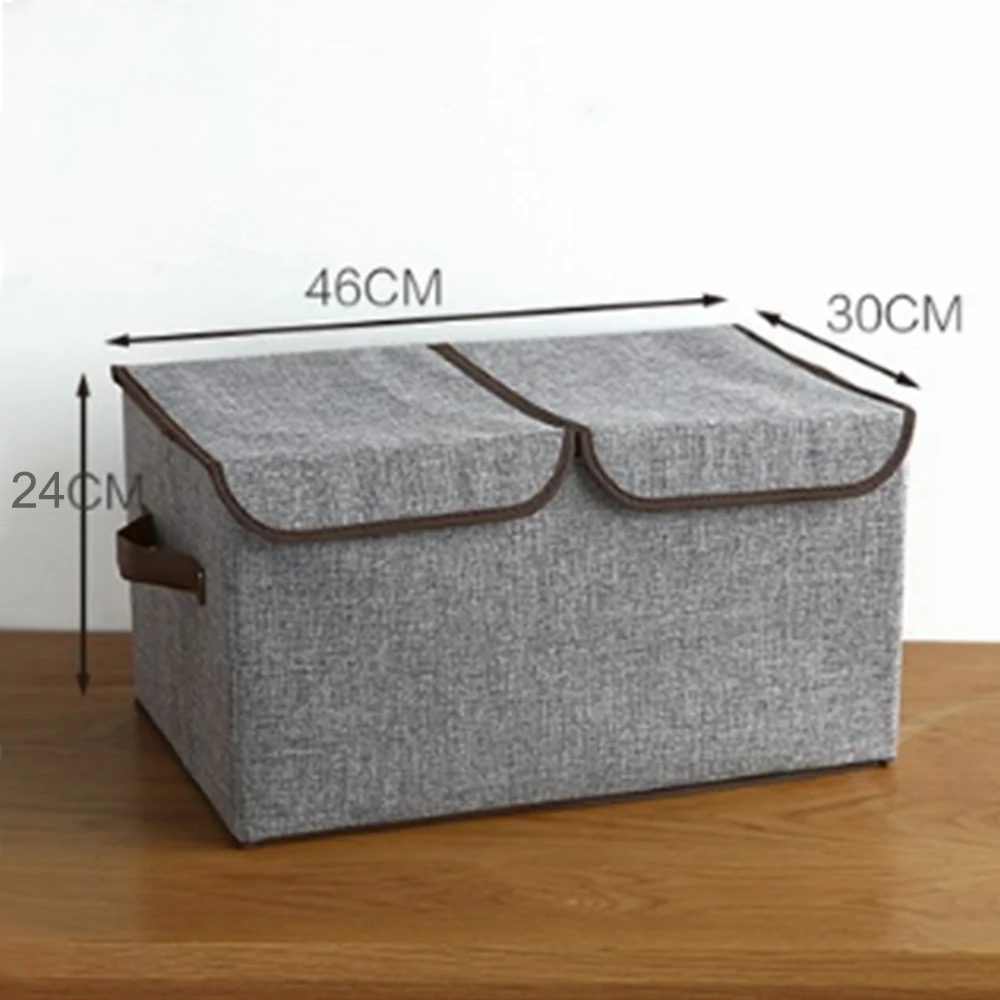 Складная коробка для хранения одежды из художественной ткани, держатель для хранения нижнего белья, органайзер с 2 отделениями, Двойные Губы с ручками, 1 шт - Цвет: 1pc Gray 24x46x30cm