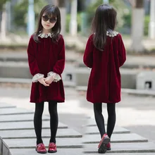 Новые платья для девочек г. Детское кружевное платье в стиле пэчворк осенне-зимнее бархатное платье для девочек платье принцессы для малышей одежда для малышей#5412