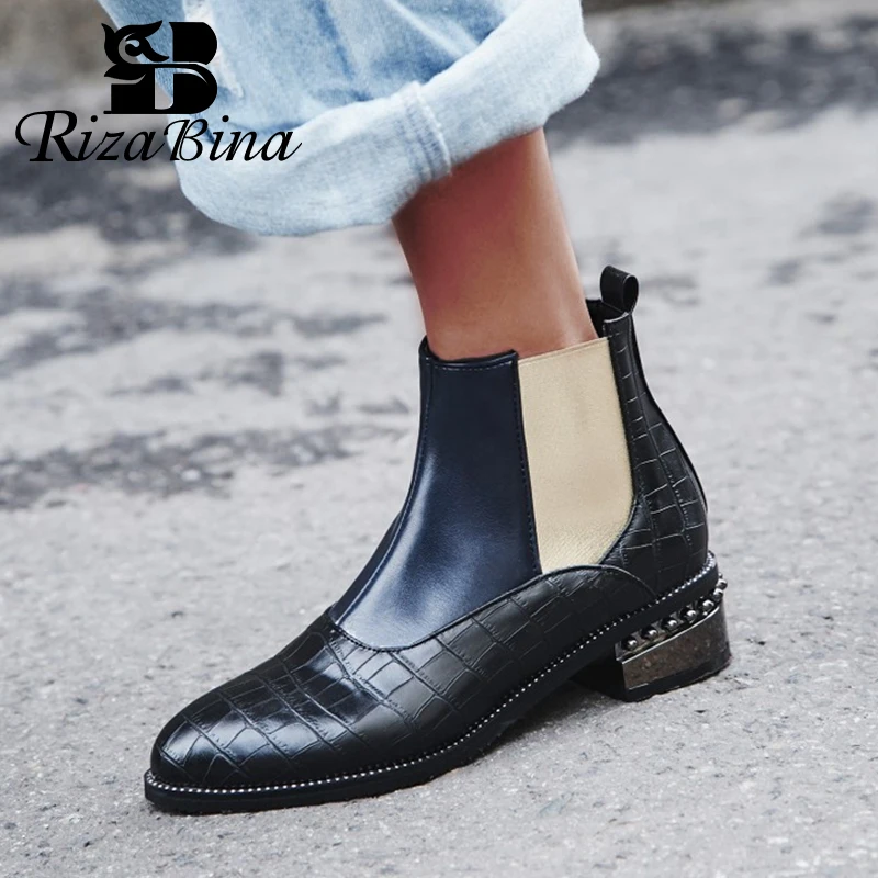 Economici RIZABINA Size 32 48 Donna Stivali di Pelliccia di Inverno Caldo Caviglia Chelsea Stivali Scarpe Da Donna di Colore Misto Borda il Breve Stivali signore Calzature