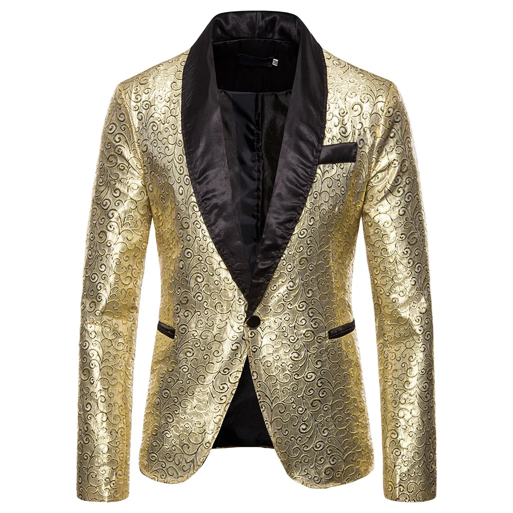 Puimentiua Men's Autumn Suit Large Size Hem One Button Blazer Coat Cocktail Sequined Jacket Casual Dance Sequined Suit NEW