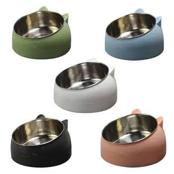 

2020 New Cute Cat and Dog Bowl Protection Cervical Vertebra 15 Degree Oblique Mouth Pet Stainless Steel Food Bowls