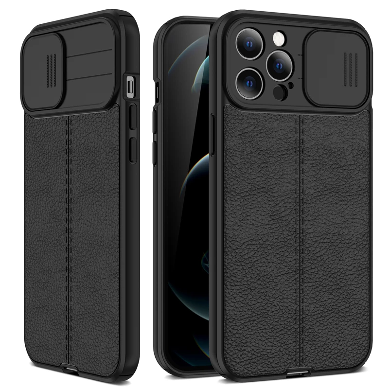 Slide Camera Lens Protection Case For iPhone 13 12 11 Pro Max XR XS X 6 7 8 Plus Mini SE Leather Texture Cooling Soft Back Cover magsafe amazon