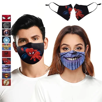 

Multicolor Mouth Mask Adult Superhero Printed Face Masks Washable Dust Protection Mask Adjustable Ear Belt Reusable Fabric Masks
