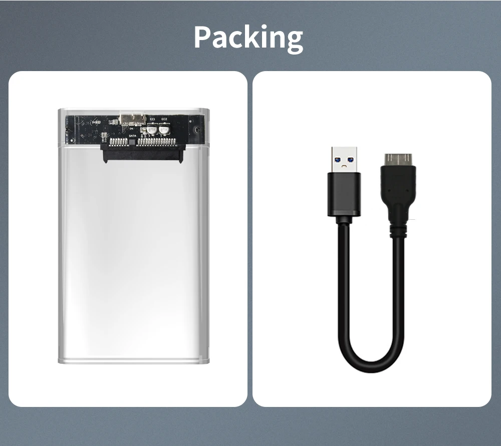External Hard Drive Case SSD Enclosure External Hard Drive Box Hard Disk Case Hard Drive Enclosure HDD Case Enclosure TISHRIC Transparent HDD Case USB 3.0 Type C For SSD External Hard Disk Drive HDD Box/Enclosure 2.5 HD Optibay SATA to USB 6Gbps