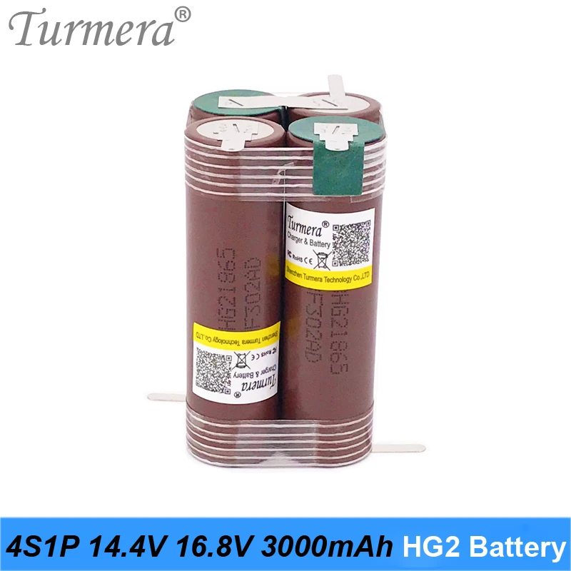 Turmera HG2 18650 3000mAh Battery 6000mAh 12.6V 16.8V 21V 25V Battery for Screwdriver Shurik Shura Battery 3S 4S 5S 6S Soldering 07