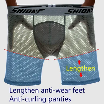 

Men's Sports Briefs Men's Ice Silk Mesh Boxer Shorts Long Running Tights Wear-resistant Legs Size Xl-5xl 60-100kg Can Be Worn