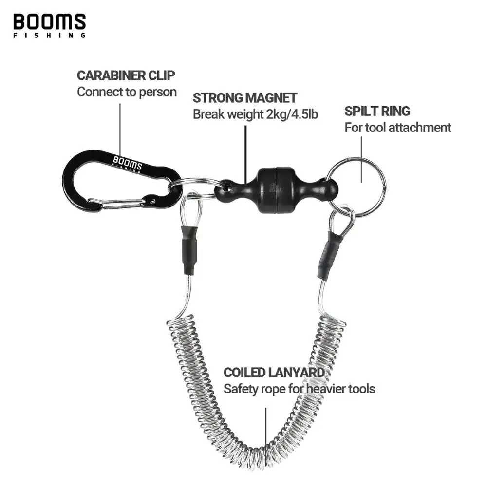 Fishing Tools Fishing Accessories Fishing Tool Fishing Tackle Booms Fishing MRC Magnetic Release Clip Net Holder with Fishing Tool Coiled Lanyard 1.5m Black