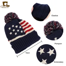 American flag pattern knitting wool Hats for men and women Unisex winter warm Caps with bobble headgear outside wear