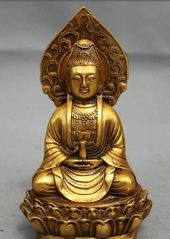 

914+++Folk Chinese Bronze Gilt Buddhism Pot Kwan-Yin GuanYin Buddha Goddess Statue