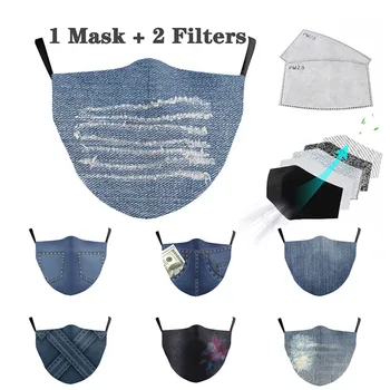 

Mouth-Muffle Mask Mascarilla PM2.5 Unisex Jeans Print Mask Fashion Filter Washable Fabric Mask Reusable Anti-dust Mouth Mask