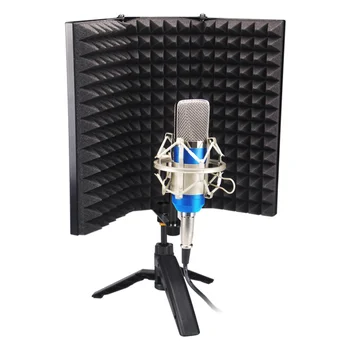 

Foldable Studio Recording Microphone Isolation Shield Sound Absorber Foam Panel Music Instrument Gadgets without Stand (Black)