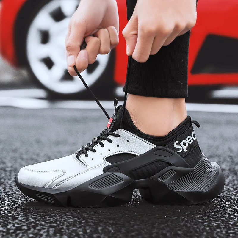

Fashion Casual Shoes Men Spring Autumn Leather + Mesh White Chunky Sneakers Men High Tops Brand Designer Shoes Height Increasing