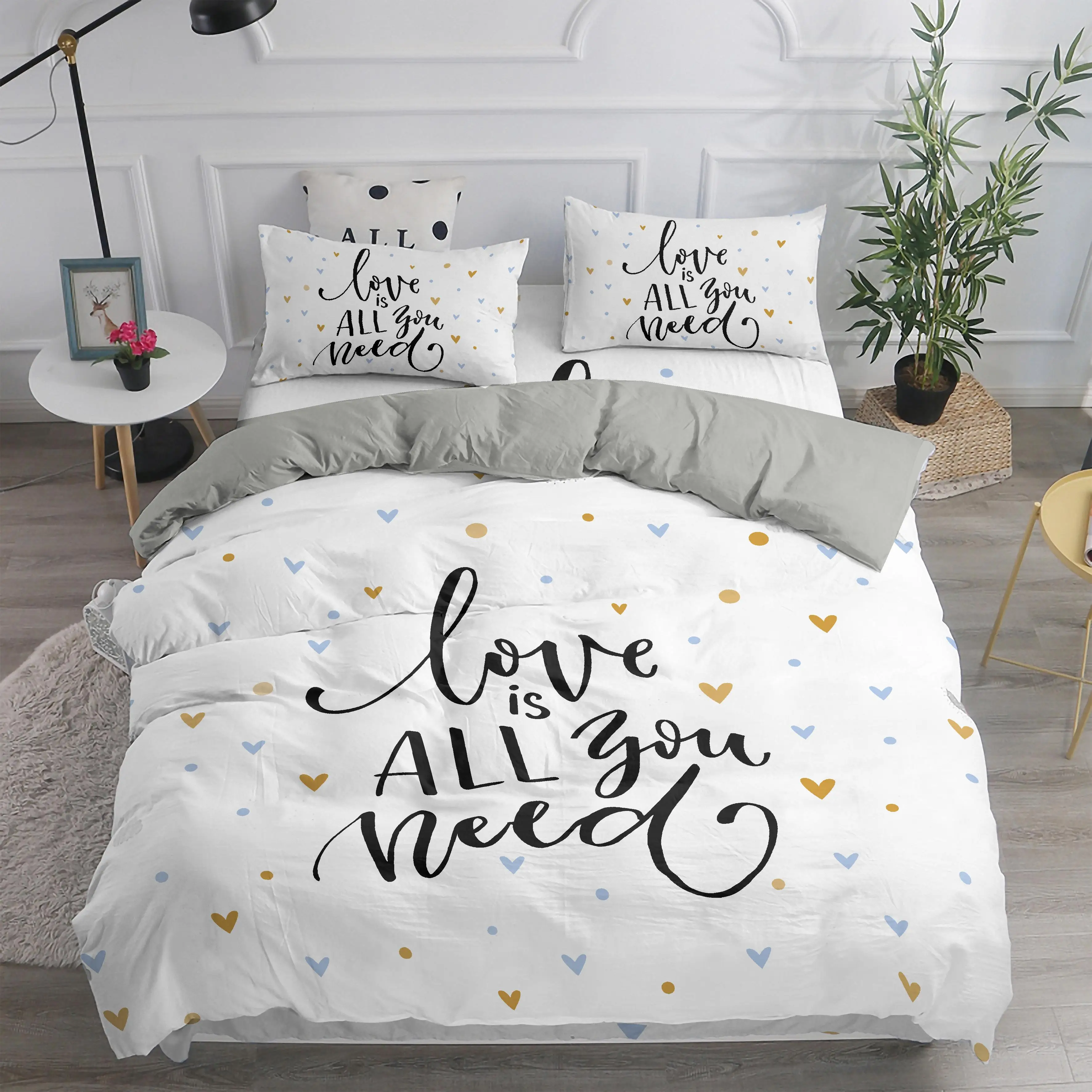 Zeimon 3d Heart Printed Simple Bedding Sets English Letter