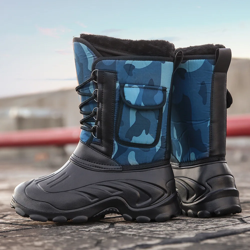 Зима камуфляжные зимние Для мужчин обувь для дождливой погоды, резиновые сапоги Водонепроницаемый с плюшевые ботинки с мехом; теплые ботинки мужской Повседневное, высота до середины голени, рабочие сапоги для рыбалки SA-8