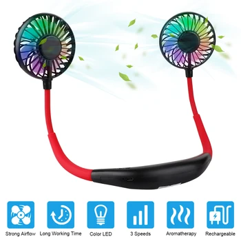 

Portable Wearable Hanging Neck Fan Rechargeable Mini USB Fan with 3 Level Air Flow 7 LED Lights for Home Office Travel Indoor