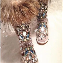 Женская обувь; женские ботинки; кожаные утепленные зимние ботинки на меху; коллекция года; зимние сапоги на меху из цельной кожи с лисьим мехом; хлопковая обувь; X95