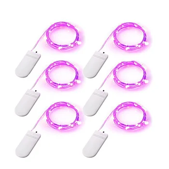 

6PCS Fairy String Lights 2M 20-Leds Silver Wire CR2032 Battery Powered Fairy Rope light for Decoration (Purple)