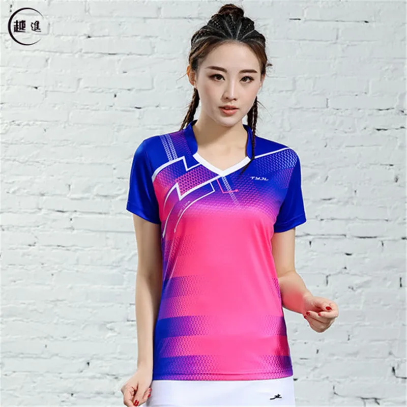 Быстросохнущая, впитывающая пот, дышащая рубашка для бадминтона, мужская и женская футболка с коротким рукавом, Спортивная рубашка, рубашка для настольного тенниса - Цвет: B2623female2