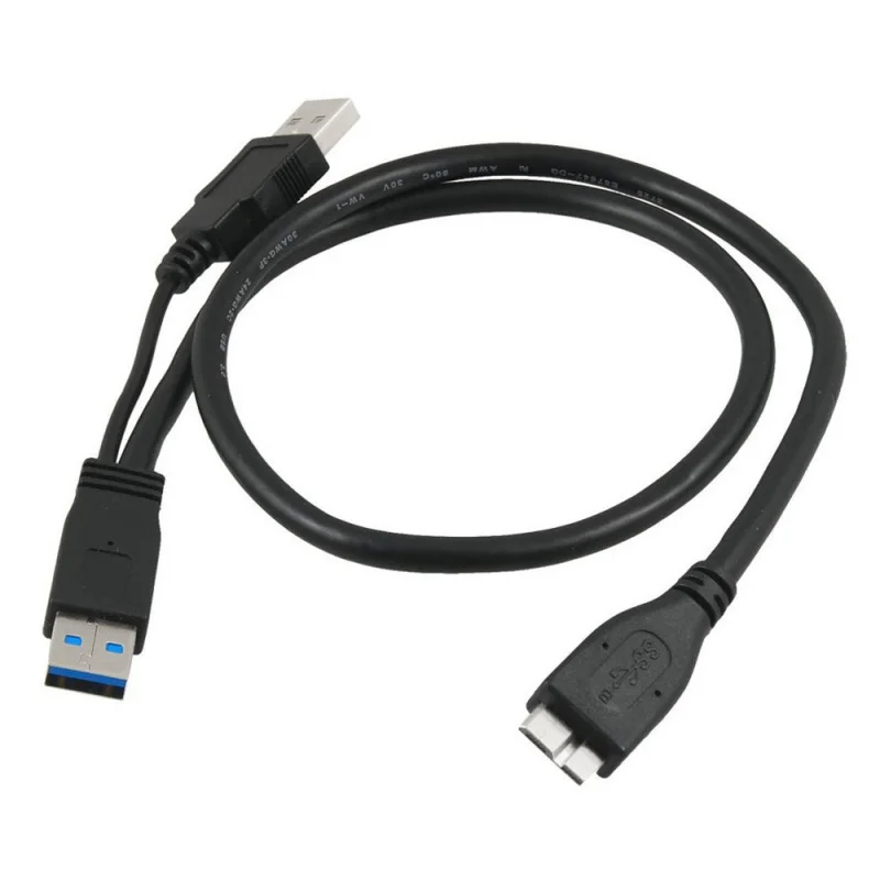 Высокое качество 0,6 м Dual USB 3,0 A Male To Micro B Y черный кабель питания Мобильный жесткий Disk5