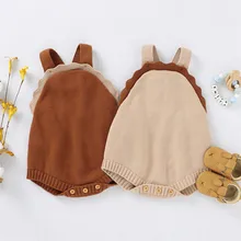 

Autumn Winter Newborn Baby Girl Knitted Suspender Romper Casual Toddler Solid Color Flounce Button Warm Triangle Jumpsuits