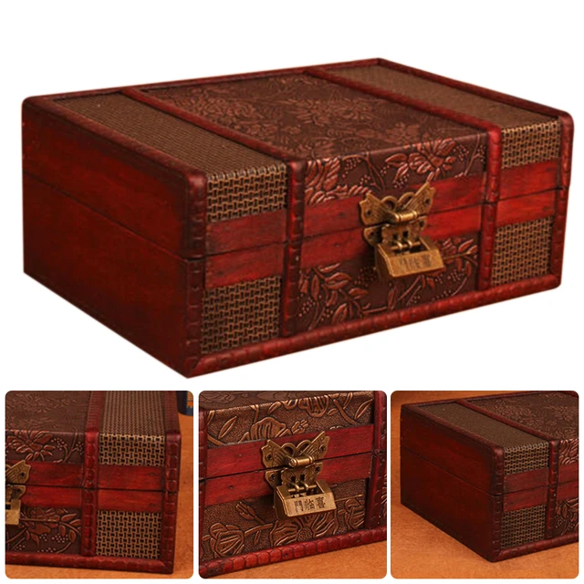 1pc Wooden Storage Box, Vintage Jewelry Box, Large Capacity Storage Box,  Antique Lock Treasure Chest