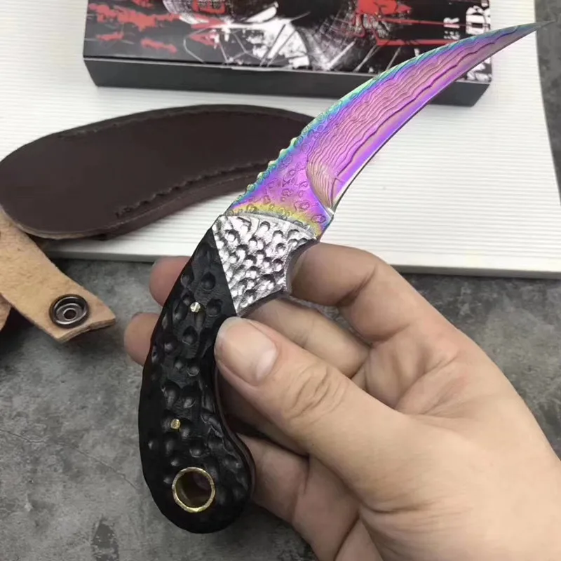 HS инструменты karambit нож дамасская стальная головка плюс ebony тактический EDC инструмент Открытый Отдых выживания разведка карманный нож