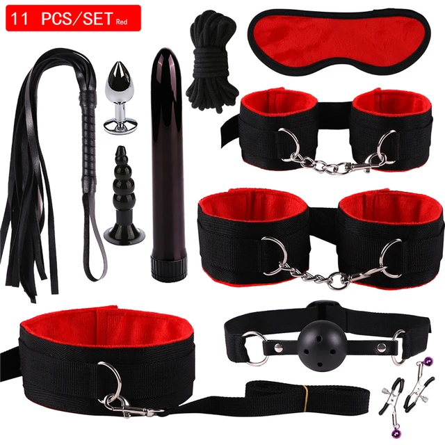 Kit de Bondage sexual para adultos, juego de esposas, látigo, cuerda, venda  para los ojos para parejas, juguetes eróticos, productos, 7 piezas -  AliExpress