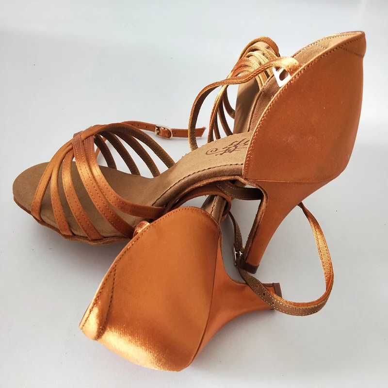 Top Dance Shoes Latin Sandals Ballroom Dancing Game Exercise Profession Sweat Insole Cowhide Satin Women BD 216 AWL Heel 8.5 Cm 2