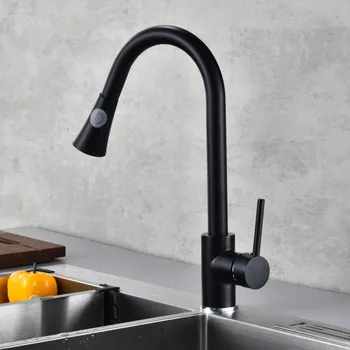 

Black Painting Kitchen Faucet Deck Mounted Mixer Tap 360 Degree Rotation Stream Sprayer Nozzle Kitchen Sink Hot Cold Taps