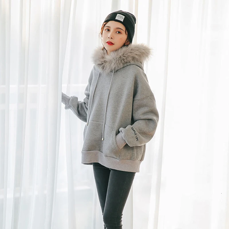 Лоскутный мех женские толстовки с капюшоном фонарь длинный рукав Пуловеры с карманом женские осенние негабаритные модные