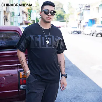 

Big size Men's Wear super Brand Summer Dress Fat Man Plus Fat Plus Most Of Them Sleeve T-shirt Black Printing Loose Short
