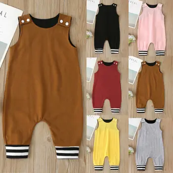 

CANIS Newborn Infant Toddler Baby Girl Boy Sleeveless Casual Solid Color Romper Jumpsuit Outfits Clothes