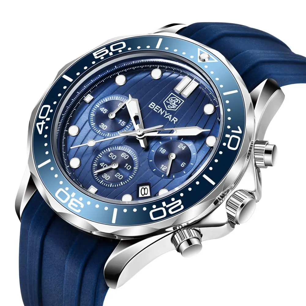 Blue 2 BENYAR, модные мужские часы, Топ бренд, Роскошные наручные часы, кварцевые синие часы, мужские водонепроницаемые спортивные часы с хронографом, Relogio Masculino - Цвет: Blue 2