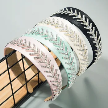 

Girls Fashion 2020 Spring New Crystal Leaves Women Satin Headbands Hair Hoops Free Dropshipping