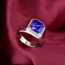 100%925 silver men's simple retro ring male red sapphire index ring