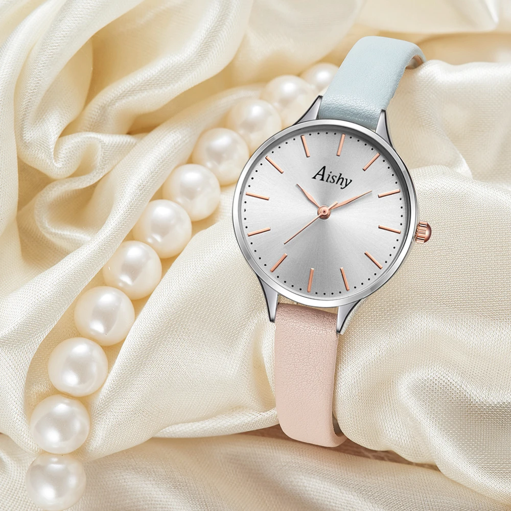 

New Casual Ladies Watch Quartz Leather Belt Thin strap Women Wristwatches Pink Clock For Girls Factory direct price