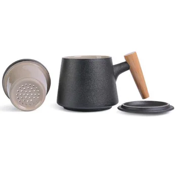 

Coffee Cup with Lid Separate Filter Cup Ceramic Office Water Cup with Handle Gift Cup Matte Black