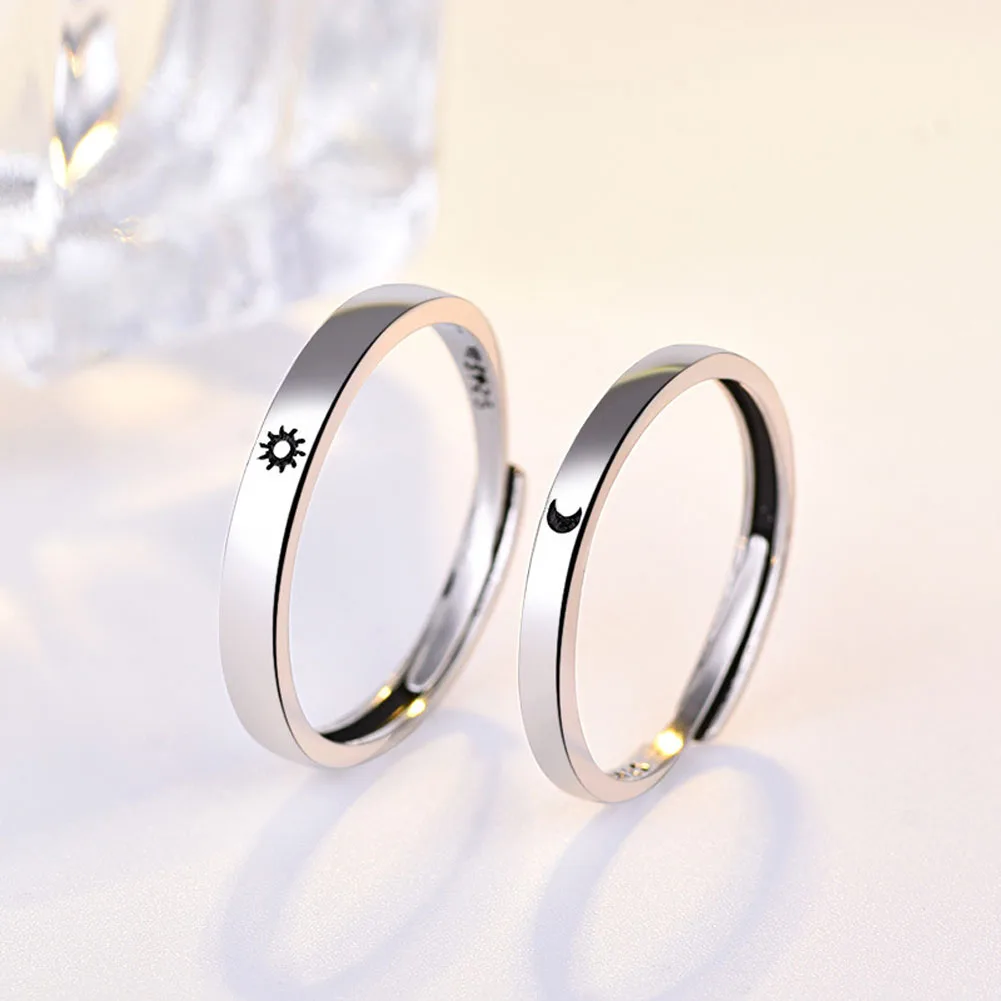 

1PC Minimalist Silver Color Sun Moon Open Ring For Women Men Lovers Unique Carving Crescent Engagement Wedding Ring Jewelry
