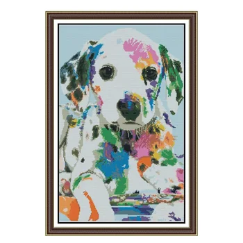 

50 X 73cm 11CT 3 Strands Printing Cross Stitch Kits DIY Decorative Cross-Stitch Embroidery Kit Without Frame Decor - Lovely Dog