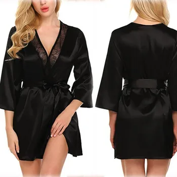 

Night Dress Sexy Lingerie Nightwear Fashion Women Autumn Casual Solid Nine-minute Sleeve Lace Splicing Sleepwear Пижама Женская