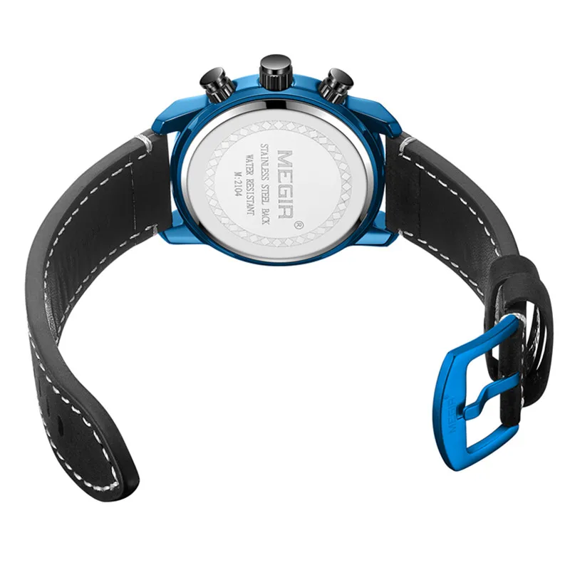 Gorben Blue/Black/Silver Leather Strap Luxury Casual Quartz Watches Men Clock Quartz Wrist Watch Business Male Wrist Watch