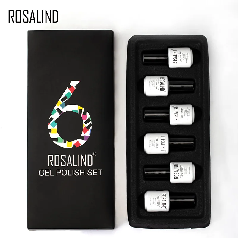 6 шт./лот) ROSALIND гель для ногтей набор 7 мл чистые цвета УФ-гель для ногтей нужно базовое верхнее покрытие Замачивание ногтей полуперманентный маникюр