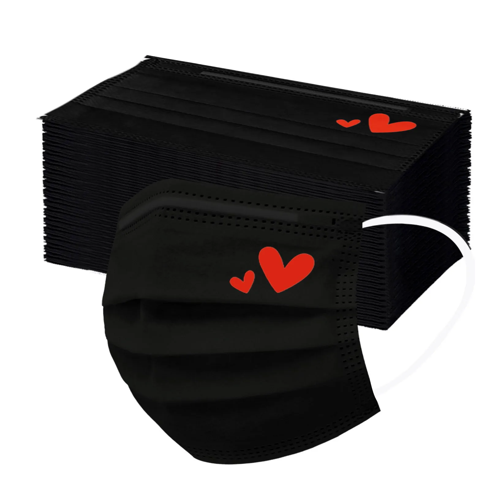Cosplay Bandana 50pcs Black Disposable Masks 3ply Filters Adult Heart Printed Breathable Mask For Face Halloween | Тематическая