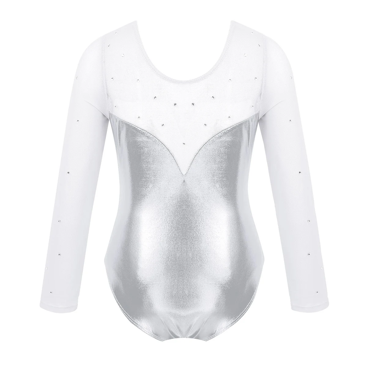 Kids Girls Sparkly Rhinestone Metallic Long Sleeve Mesh Ballet Dance Gymnastics Leotard Bodysuit Jumpsuit Modern Dancewer ballet leotard,dance leotard