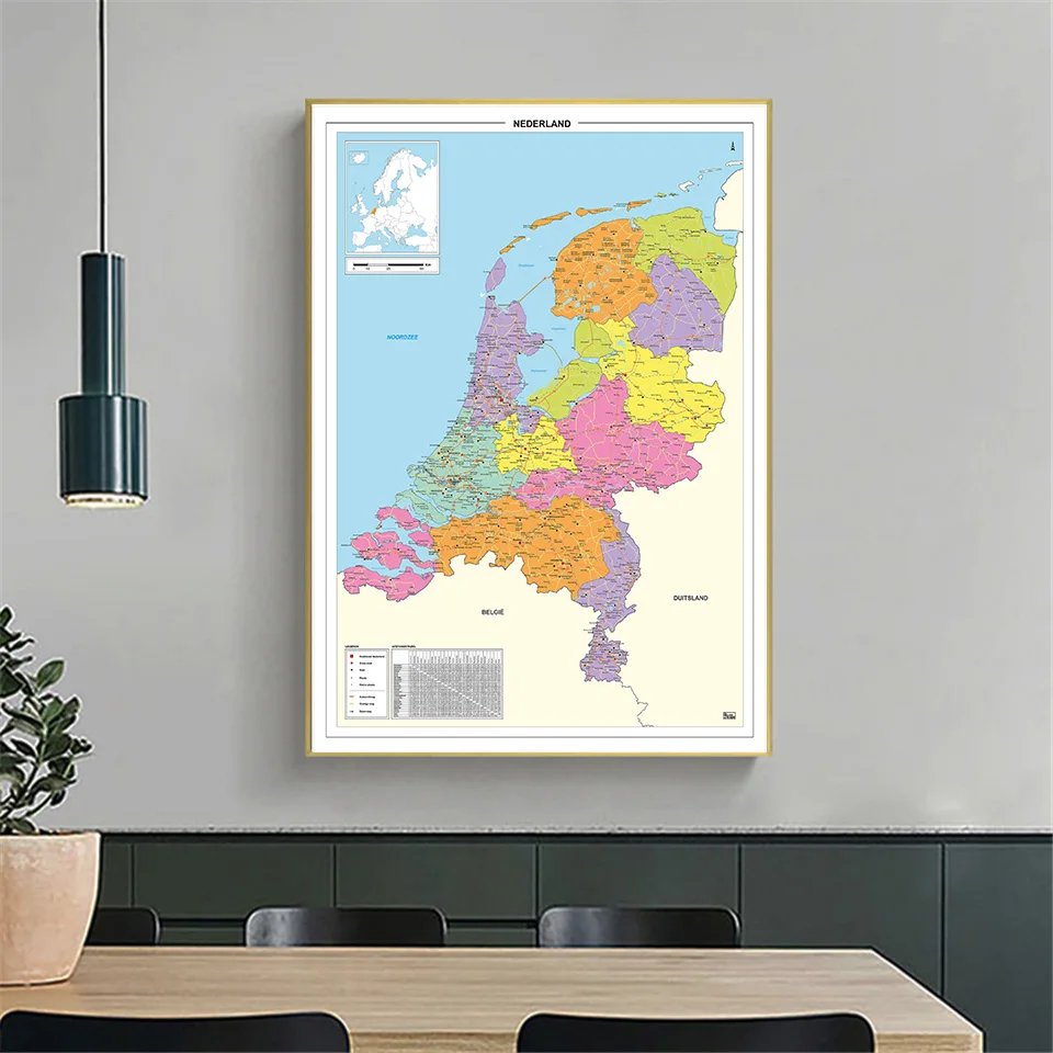 

100*150cm Map of The Netherlands In Dutch Wall Poster Non-woven Canvas Painting Room Home Decoration School Supplies