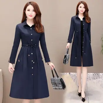 

Classic Mid-Long Trench Coat Women Korean Style With Belt Thin Windbreaker Female Overcoat Plus Size