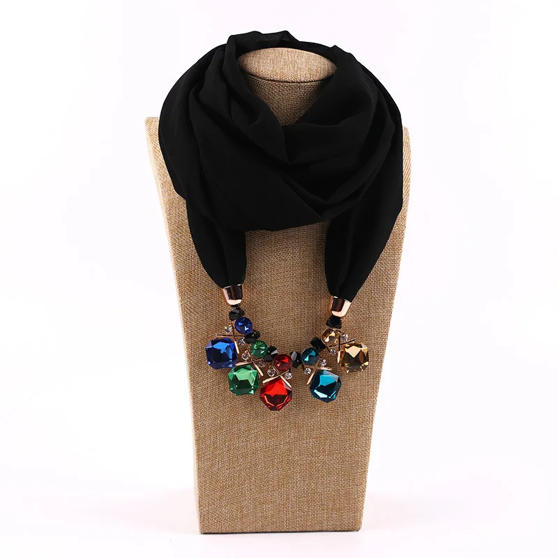 Hed939a7a415d4674807dfe142897a5c22 Elegant Girl Beads Necklace Pendant Ring Scarf Multi-style Lady Chiffon Solid Scarf Hijabs Muslim Head Scarve Turban Accessories Mallzona