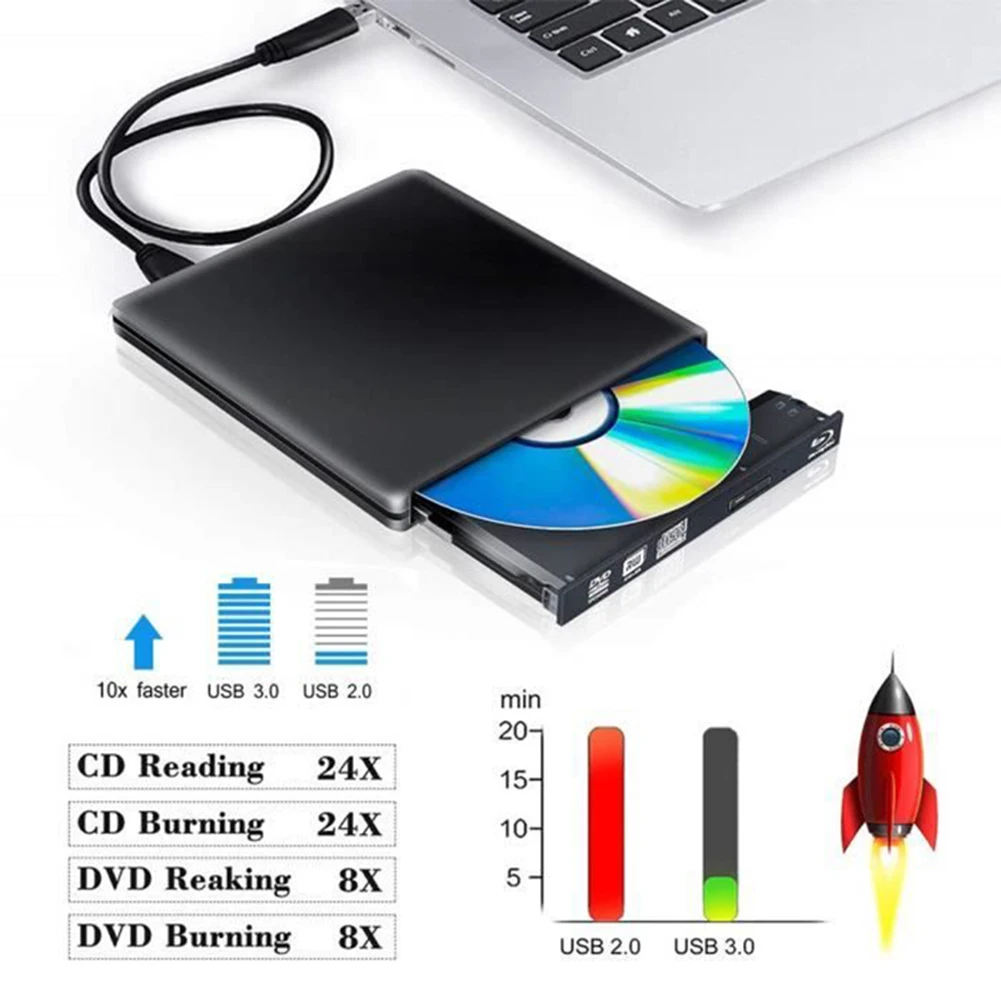 USB 3,0 рекордер dvd-плеер Внешний 3D Blu-Ray DVD привод тонкий портативный домашний Blu-Ray dvd-плеер